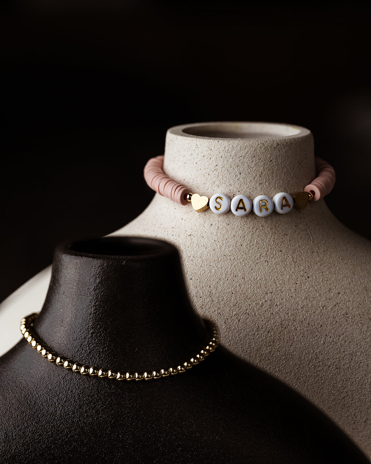 Organic Rubber disc beads with Gold-Plated heart "Sara"