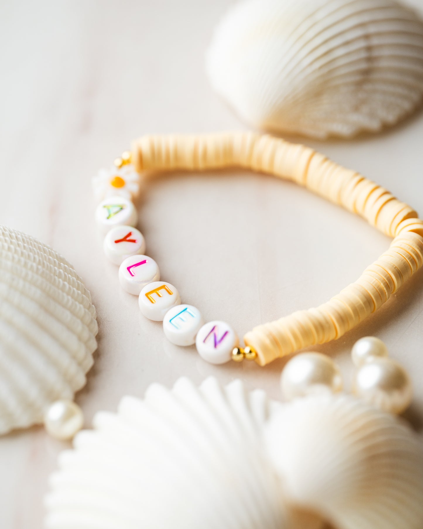 Organic Rubber beads Custom with Rainbow Letter beads "Ayleen"