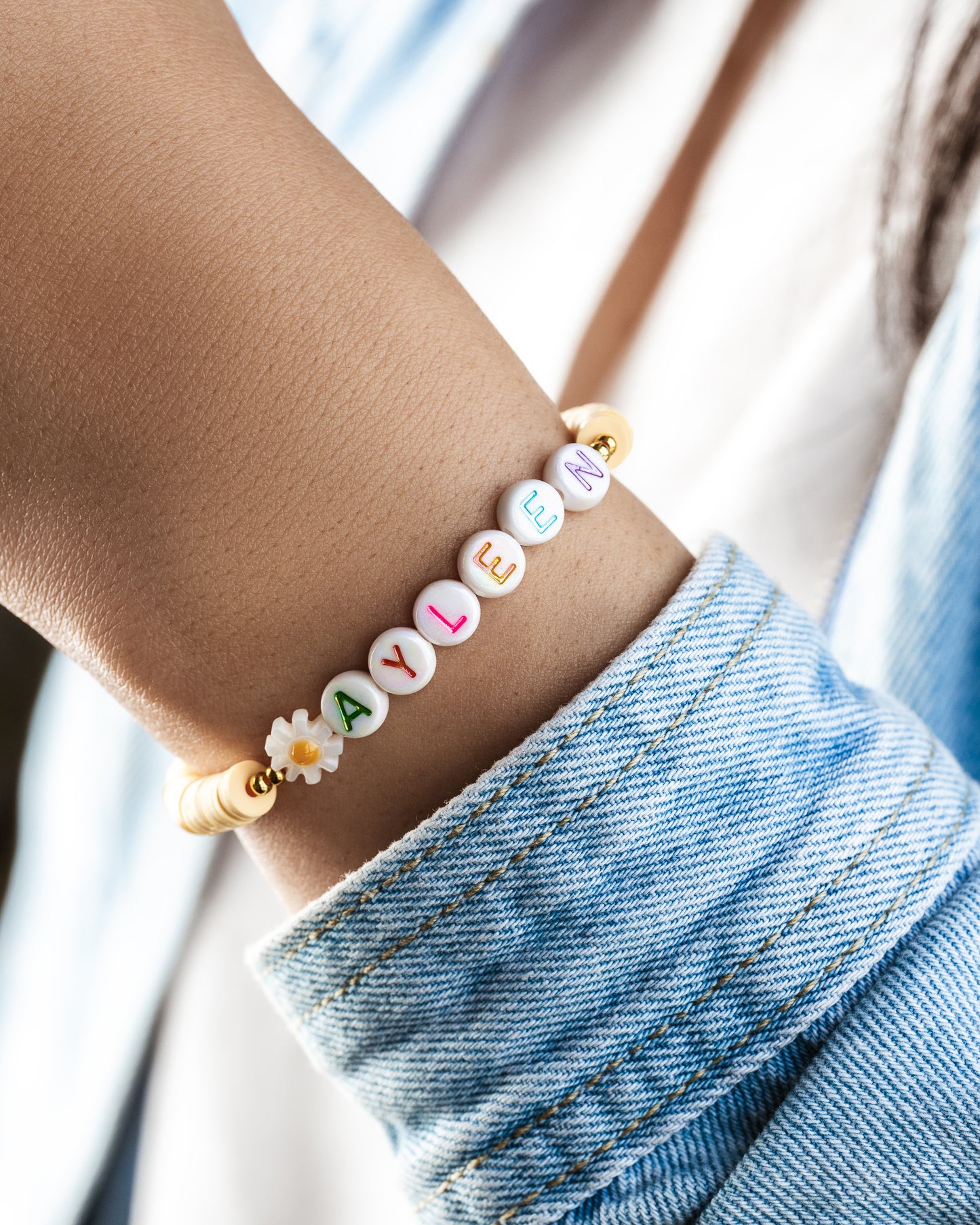 Organic Rubber beads Custom with Rainbow Letter beads "Ayleen"