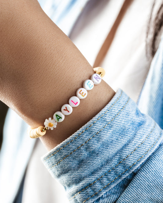 Organic Rubber beads Custom with Rainbow Letter beads "Ayleen"