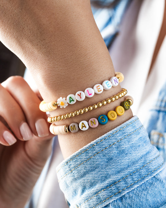 Custom Organic Rubber beads with Multicolor Alphabets "Mansoor"