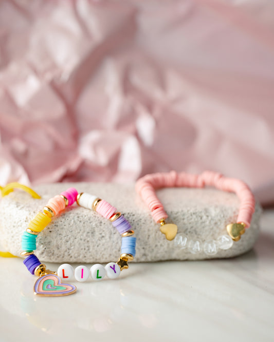 Girls' Custom Rainbow beads and Rainbow heart "Lily"