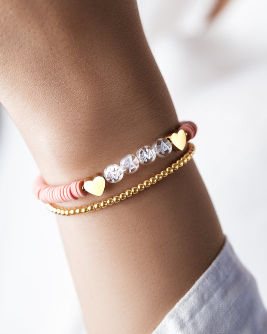 Custom Organic Rubber beads with Gold Plated Heart "Mama"